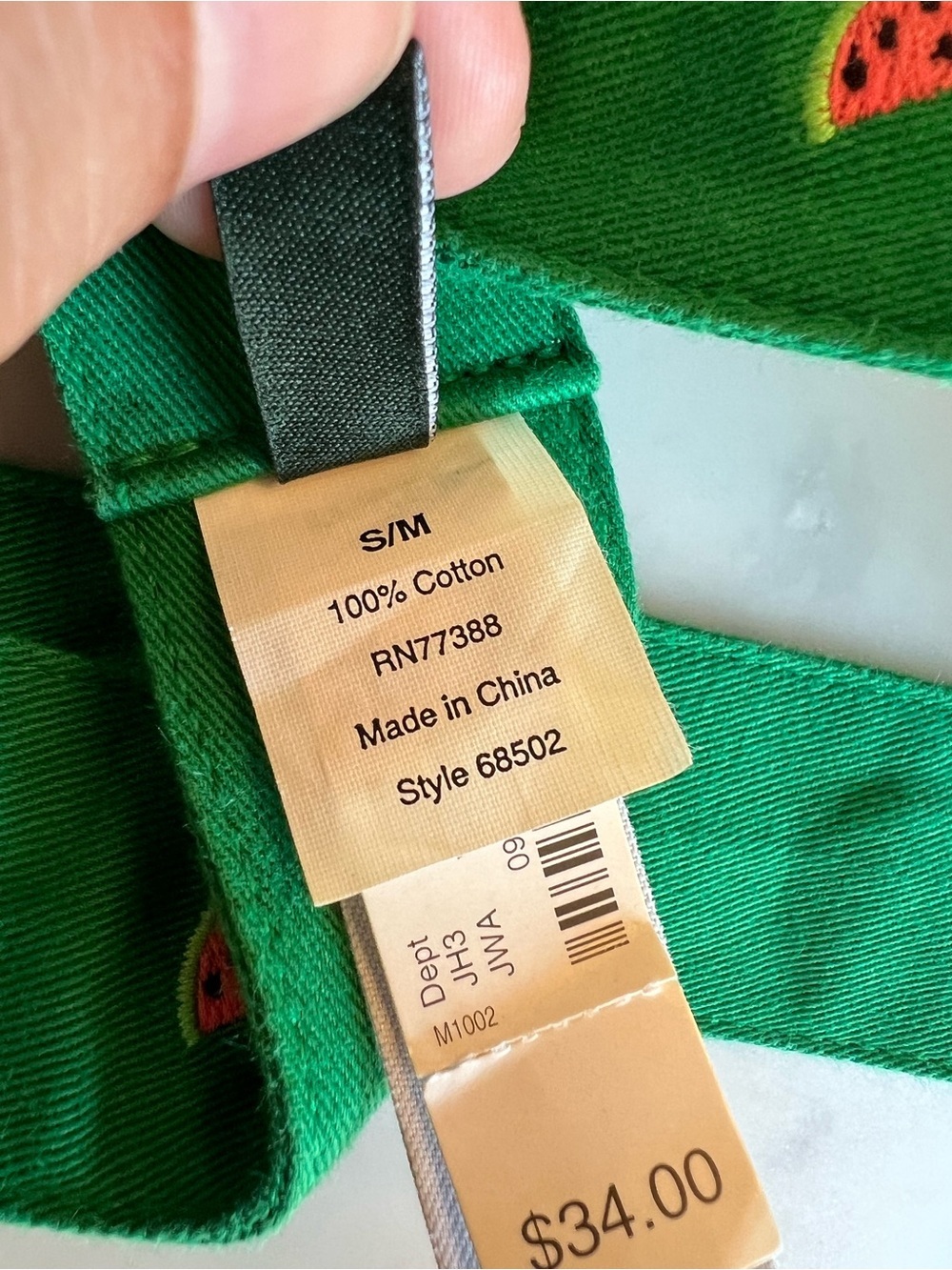 J. Crew Green Watermelon Embroidered Fabric Belt Size S/M NWT - Picture 3 of 5